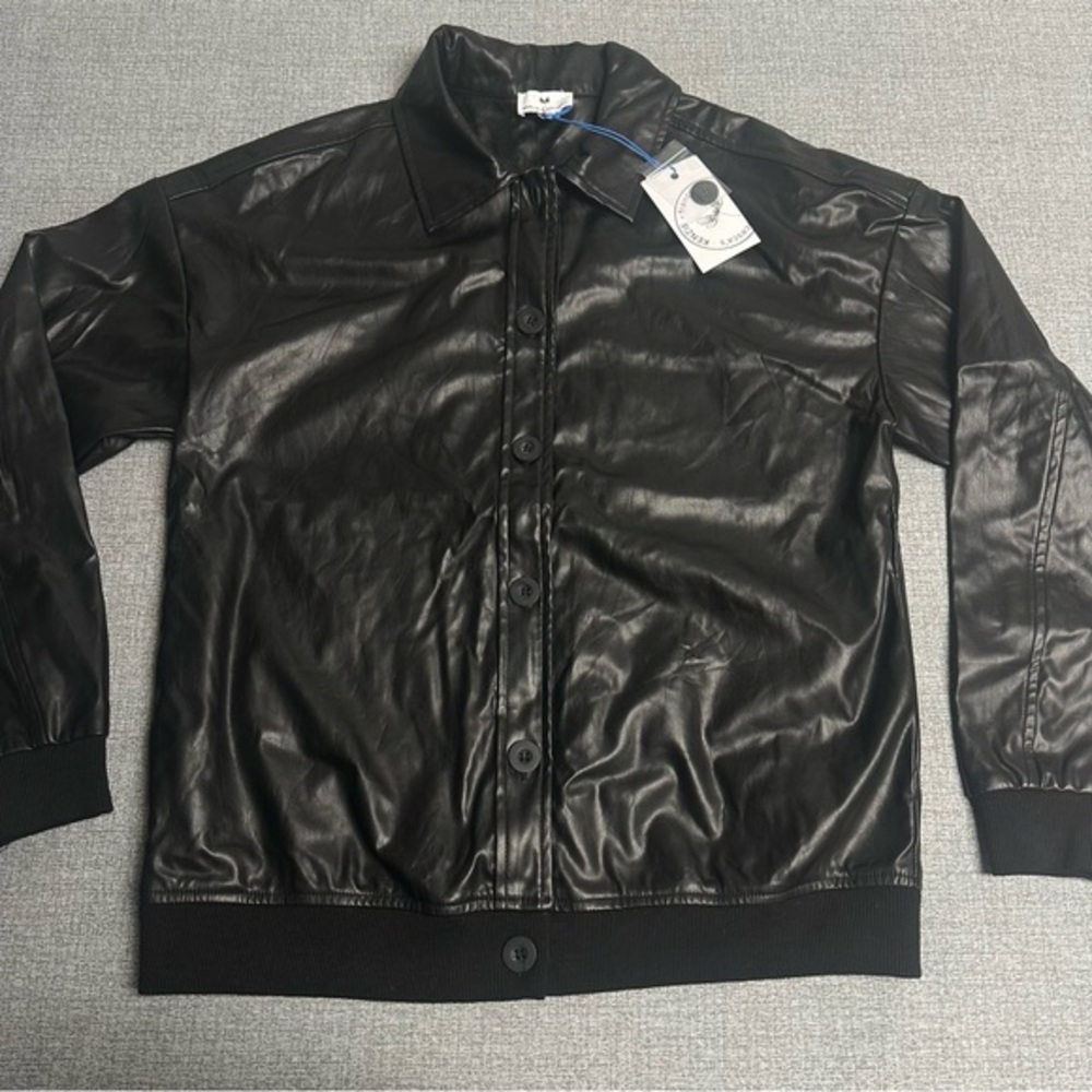 NWT‎ Kenzie Francescas Vegan Leather Jacket Womens Small Black Moto Coat $96 NEW